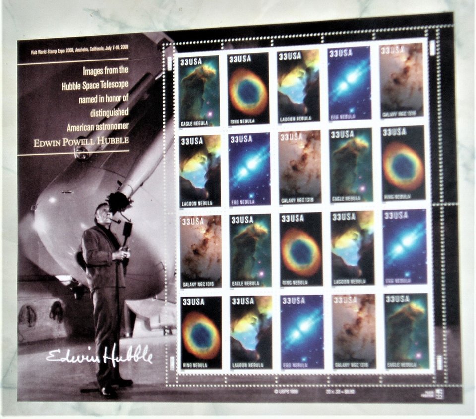 Mint 33c Stamp Sheet, Edwin Powell Hubble, Scott Catalog #3384-88