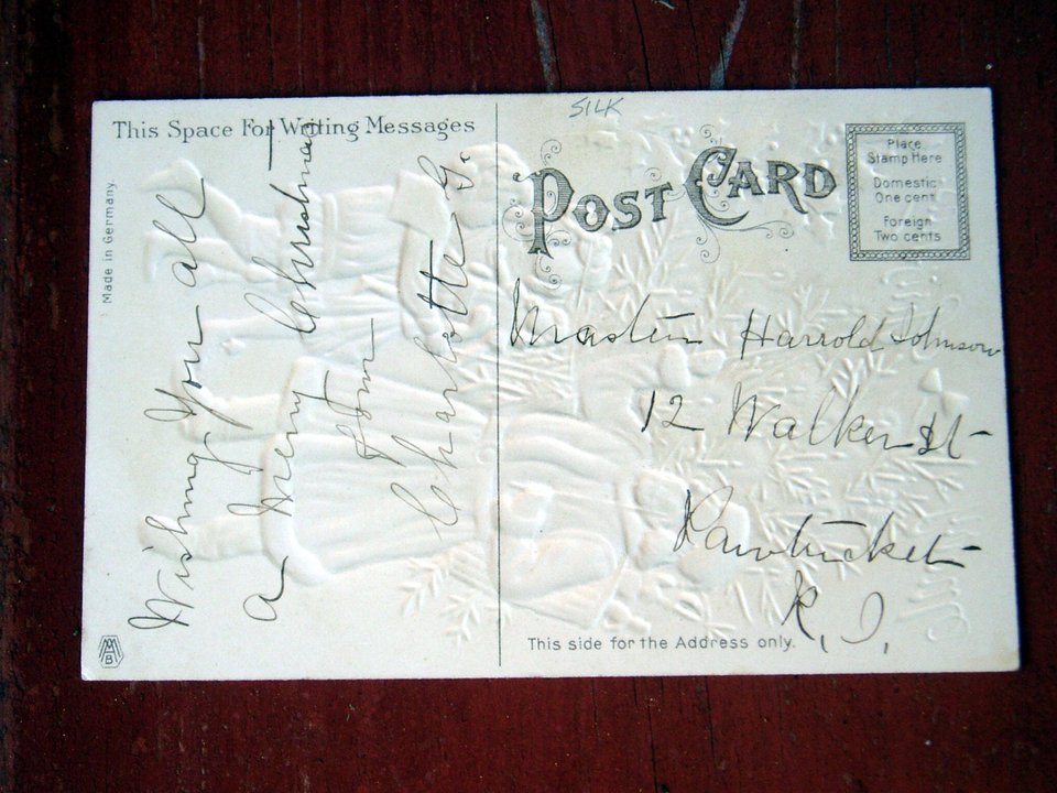 Antique Postcard, Santa Playing Diabolo, Silk Card Embossed