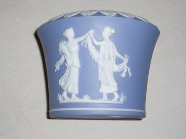 Lefton Jasperware Vase, Flower Pot, Romanesque, Blue White