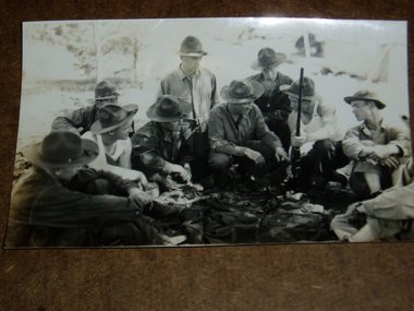 Vintage WWII Photo, Squad Training in Shotgun Disassembly