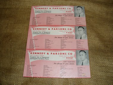 Three Vintage Two-Color Ad Cards, Kennedy & Parsons Co,1930s, Butter Plant Equipment