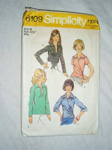 Vintage Simplicity Pattern, Misses' Blouses , 6109 Size 10