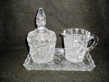 Cut Glass Cream and Sugar on Matching Tray, Vintage
