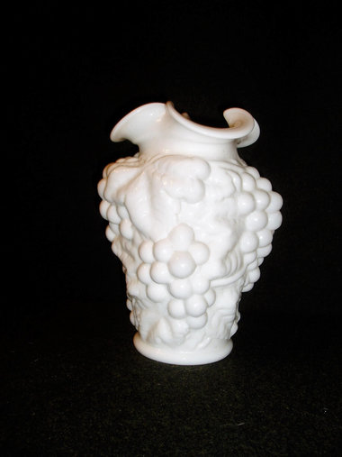 Imperial Vase, Grape and Leave, Ruffled Top, High Relief