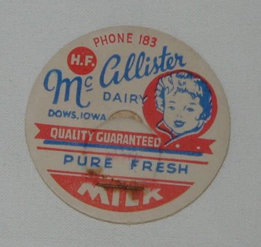 Milk Bottle Lids x 10, McCallister Dairy, Dows Iowa, Antique