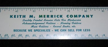 Vintage Metal Ruler, Mortuary Advertising, Merrick, Sibley Iowa