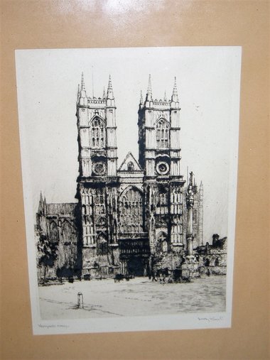 Dorothy F. Sweet Framed Etching, Westminster Abbey, 1920's