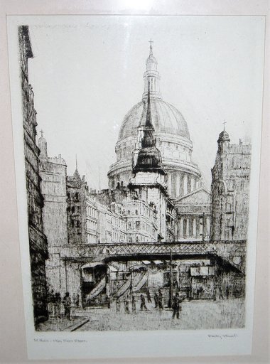 Dorothy F. Sweet Framed Etching, St Pauls-From Fleet Street, 1920's