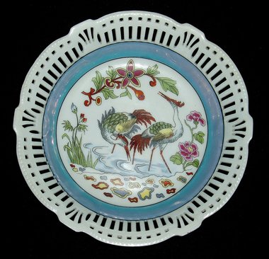 Schwarzenhammer Pierced Porcelain Bowl, Crane Heron Design