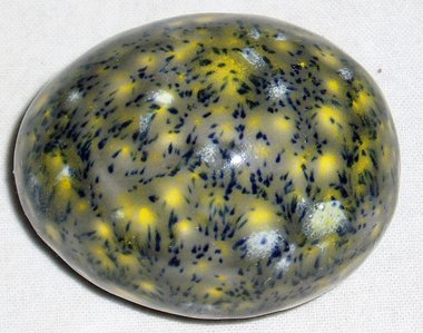 Ceramic Egg, Gray with Black/Yellow/White Spots, For Home and Holiday Decorating, Second Egg Ships Free