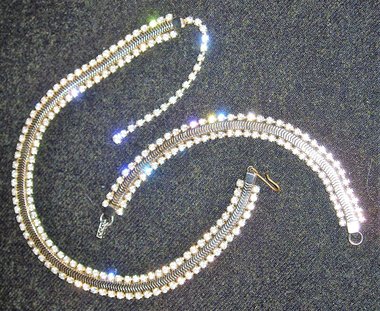 Art Deco Chain Rhinestone Choker Necklace & Bracelet, Snake Serpentine