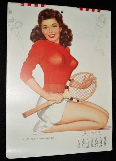 Pinup Calendar, Complete, 1955, Evelyn West, Insured Boobs!