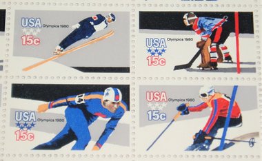 USA Mint Stamp Sheet, 15c x 50, Scott #1795A-1798A, 1980 Winter Olympics, Lake Placid NY, Vintage, 2nd Sheet Ships Free