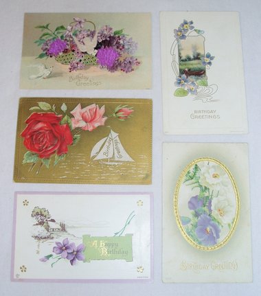 Postcard Group BD1, Antique Birthday, 5 Used Cards, 2nd Card Ships Free