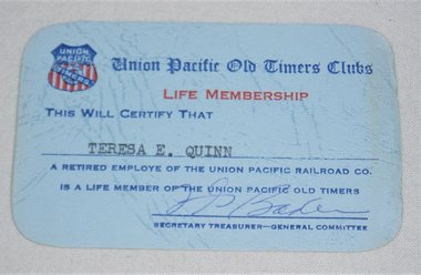 Union Pacific Old Timers Clubs Membership Card