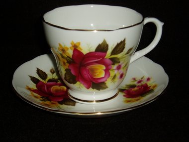 Cup & Saucer, Duchess, Red Rose Pattern, England Bone China