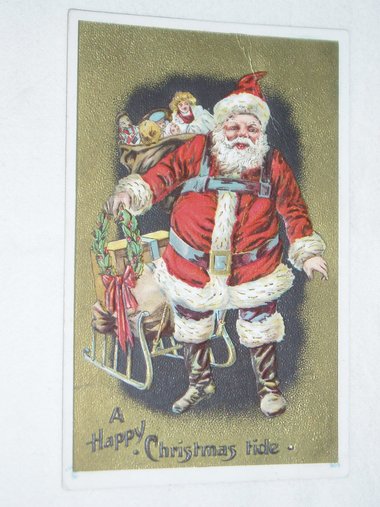 Postcard, Santa with Toys, Gilded Card