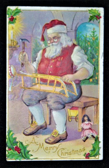 Postcard Christmas, Santa Making Toys, Stecher 227 E, Add. Cards Ship Free