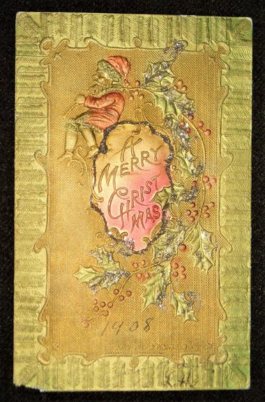 Postcard Christmas, Santa and Holly, P Sanders NY, Add. Cards Ship Free