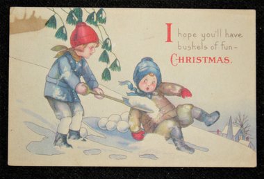 Postcard Christmas, Children in Snow, Stecher Series 735 D, Add. Cards Ship Free