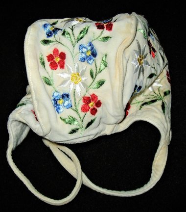 Winter Baby Bonnet, Embroidered Flowers, Vintage, Shipping Included USA