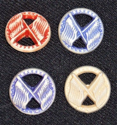 Antique Buttons, Patriotics - Crossed Flags and Stars, Realistic Goofies, Plastic, Set/4, Group #7