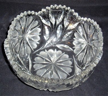 Cut Glass Bowl, Bohemian Czech, Floral Pattern