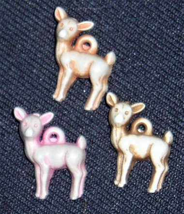 Antique Buttons/Charms, Deer, Realistic Goofies, Plastic, Set/3, Group #10