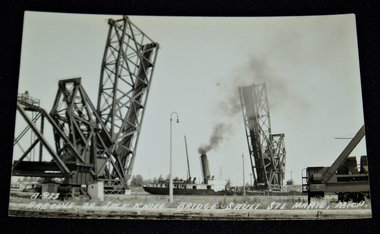 RPPC Bascule or Jack Knife Bridge, Sault Ste Marie, 2 Steamer Great Lakes Freighters Free USA Shipping