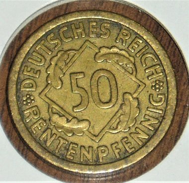 Coin Germany Weimar Republic 50 Rentenpfennig 1924-J