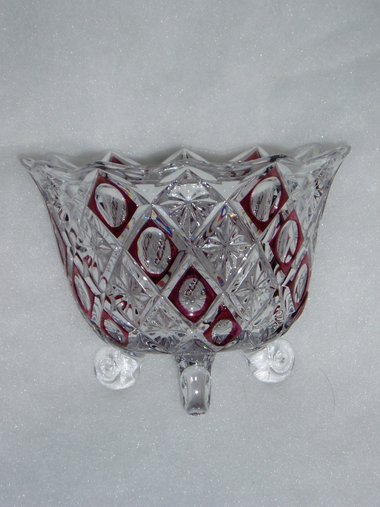 Crystal Candy Dish, Diagonal Diamonds, Red Flashed Thumbprint and Sunbursts