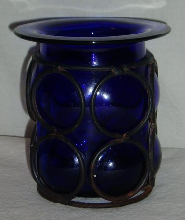 Vintage Cobalt Vase, Bubble, Handblown Caged