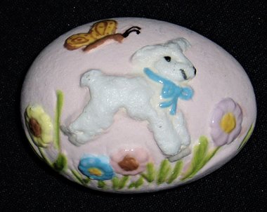 Ceramic Egg, Handpainted Lamb Butterfly Flowers, Easter Basket, Decorating