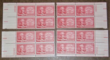 Vintage Postage Stamps, Matching Position Plate Blocks, Scott #1086 Alexander Hamilton, All Four Corners, Add. Stamps Ship Free