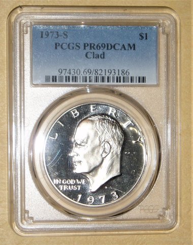1973-S PR69DCAM Clad PCGS Graded Eisenhower Dollar