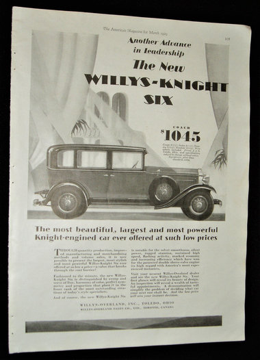 1929 Automobile Advertisement, Willys-Knight Six