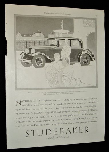1929 Automobile Advertisement, Studebaker Commander Victoria for Four
