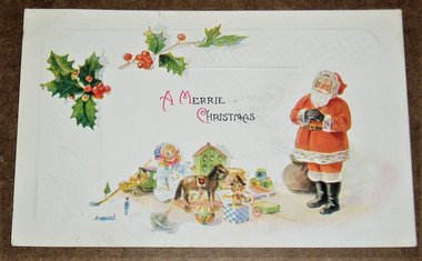 Antique Postcard, Santa with Toys and Holly, Additional Cards Ship Free