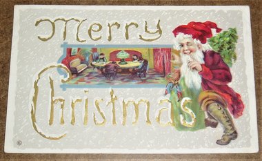 Antique Postcard, Elfish Santa Winking, Additional Cards Ship Free
