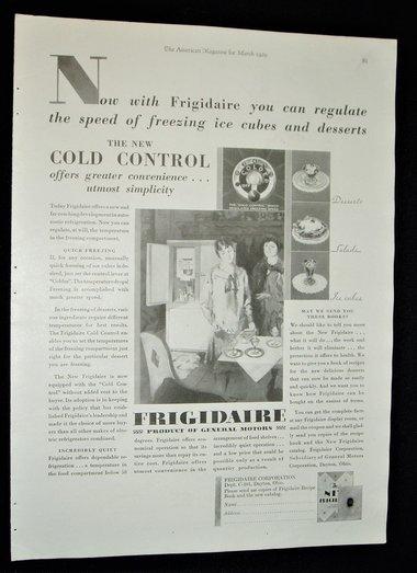 Full Page Advertisement, 1929 Magazine,  Frigidaire/General Motors Corp