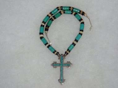 Sterling Cross Necklace with Turquoise Inlay, Southwestern Style