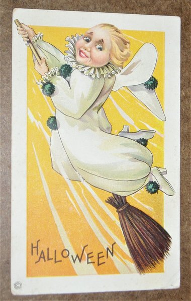 Antique Postcard, Halloween, Stecher Pierrot Clown, 2nd Card Ships Free
