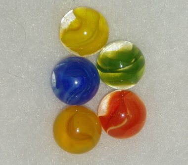 Cat's Eye Marbles, 7/8", Group of Five Different shooters