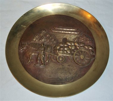 Brass Plate, Ox Cart, Made in Korea