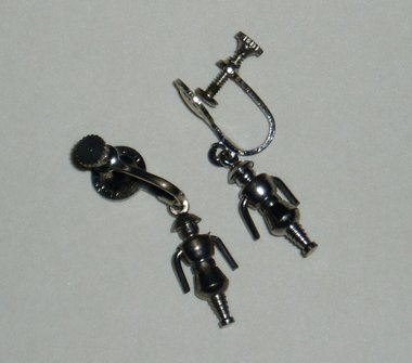 Vintage Earrings, Robots or Human Figures with Movable Arms, Steampunk, Art Deco