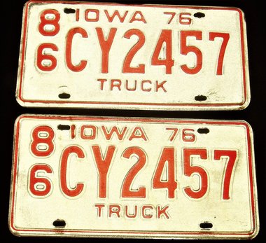 License Plates Matched Pair Iowa Truck 1976