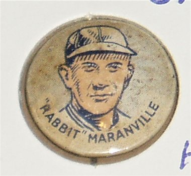 Rabbit Maranville Cracker Jack Baseball Pinback, Hall of Fame HOF,1930