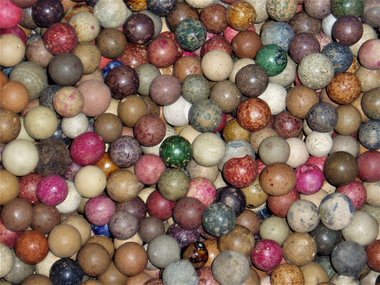 Antique Clay Marbles x 25, Natural, Dyed, Glazed