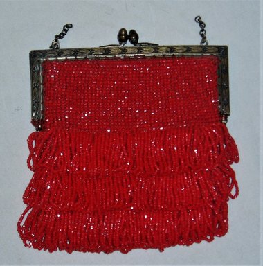 Antique Red Flapper Purse, Micro-Beads, Vine Design
