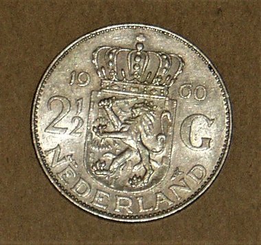 Netherlands 2 1/2 Gulden Silver Coin, 1960